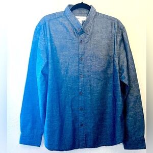 Old Navy Blue Cotton Linen Blend Western Travel Outdoor Shirt Men’s Size XL